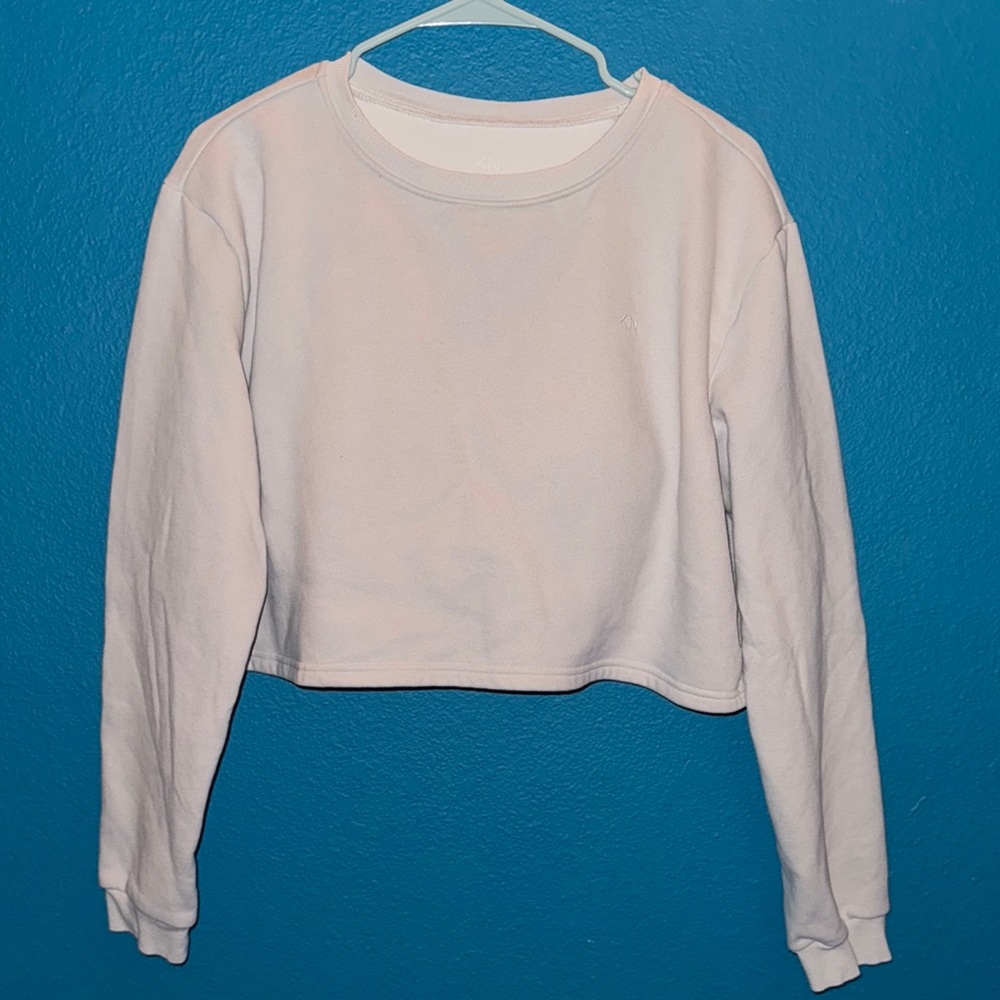 Klassy Network Cropped Beige Sweatshirt Sweater